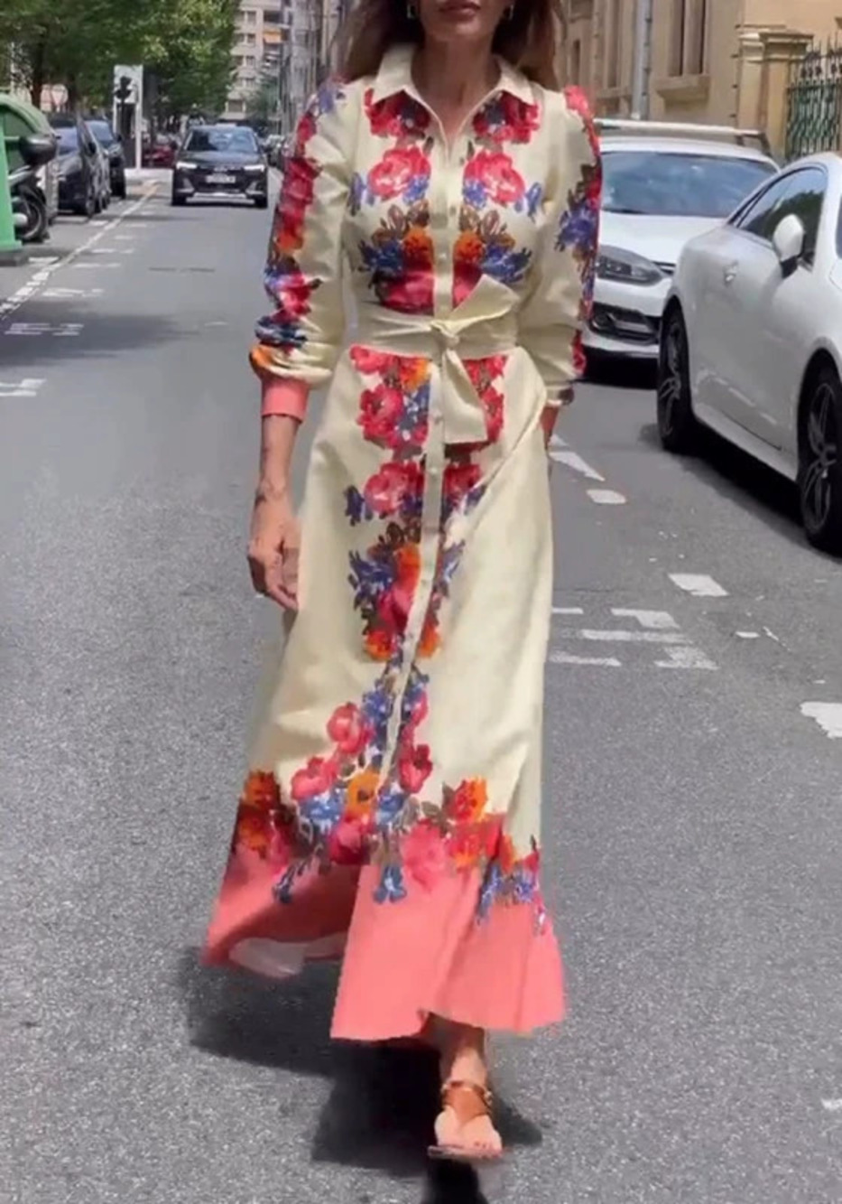 ZARA Casual Printed Drawstring Stand Collar Dress Women_3